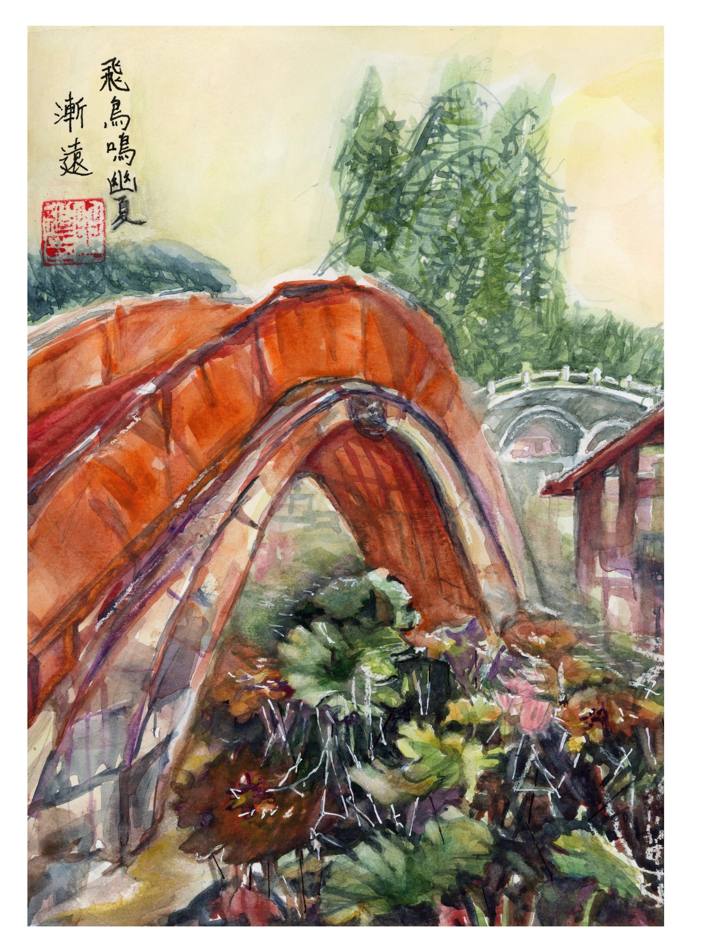 “Birds singing quietly while summer nearing its end” original watercolor