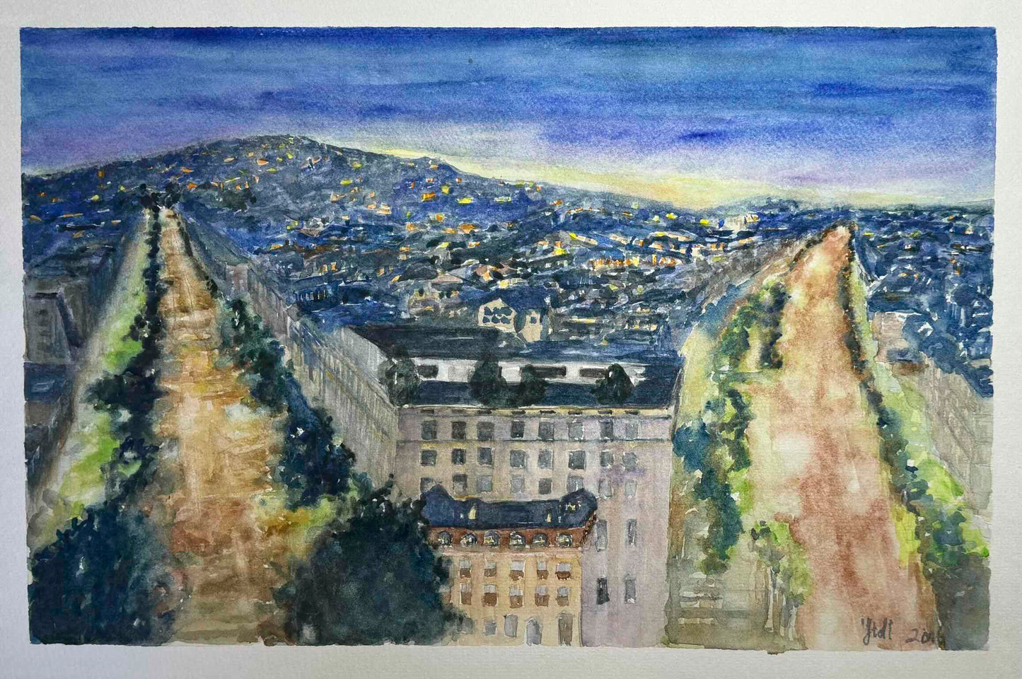"Champs-Élysées, Paris", Original Watercolor
